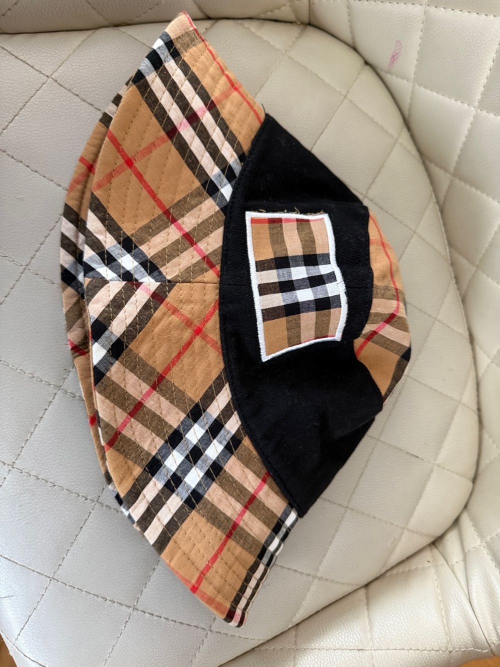 Beige Black Plaid Bucket Hat